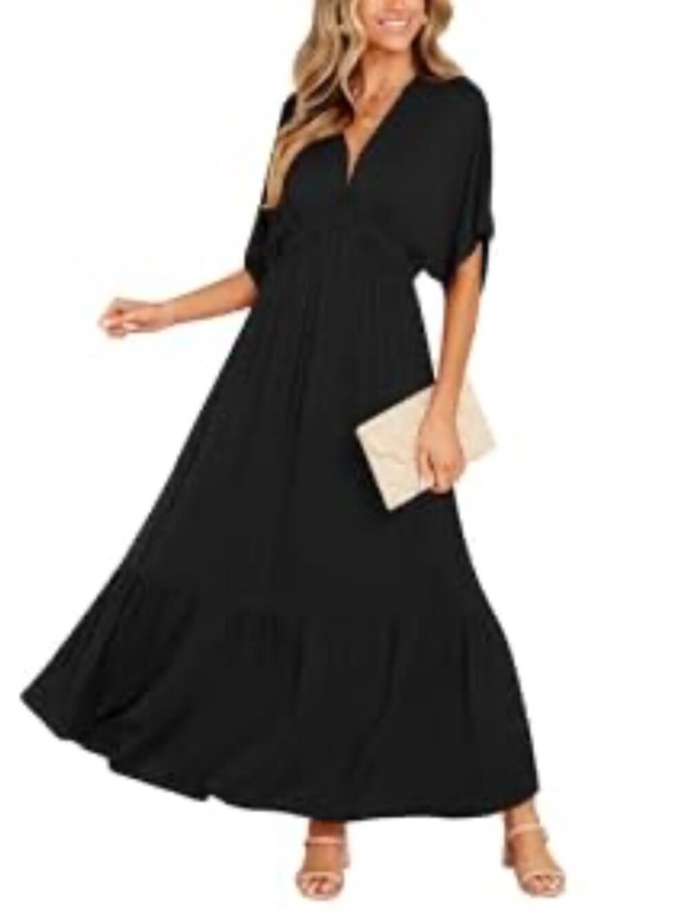Amazon DEEP SELF Black Batwing Maxi Dress | Deep V-Neck Flowy Empire Waist | XL